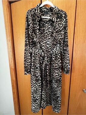 City Chic Leopard Print Button Down Tie Waist Dress Size L (20)